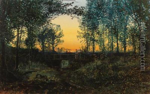 Bridge At Sunset Oil Painting - John Atkinson Grimshaw