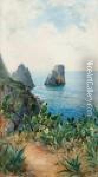 Kustmotiv Fran Faraglioni, Capri Oil Painting - Anna Palm De Rosa