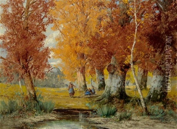 Holzsammlerinnen Im Herbstwald Oil Painting - Georg Fischhof