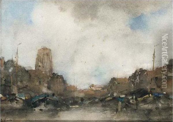 The Harbour Of Dordrecht Oil Painting - Jacob Henricus Maris