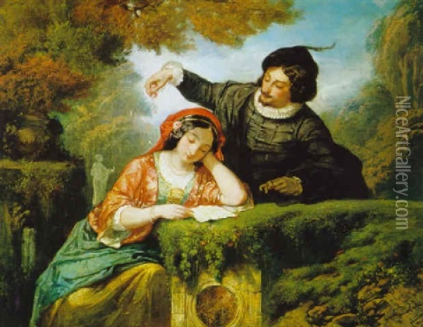 Romantische Begegnung Oil Painting - Charles Louis Lucien Mueller