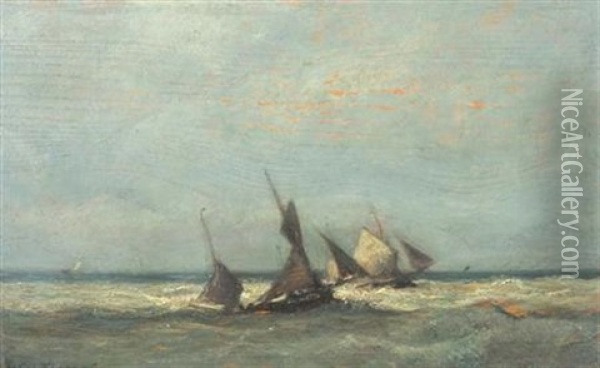 Barques De Peche En Mer Oil Painting - Jules Dupre