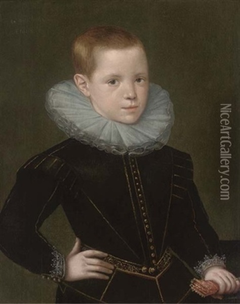 Portrait Of Thomas Oxenden In A Black Doublet And White Ruff Oil Painting - Cornelis Jonson Van Ceulen