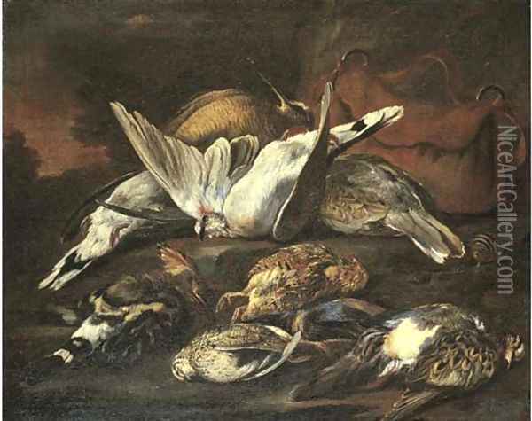 A hunting still life with dead birds Oil Painting - Baldassare De Caro