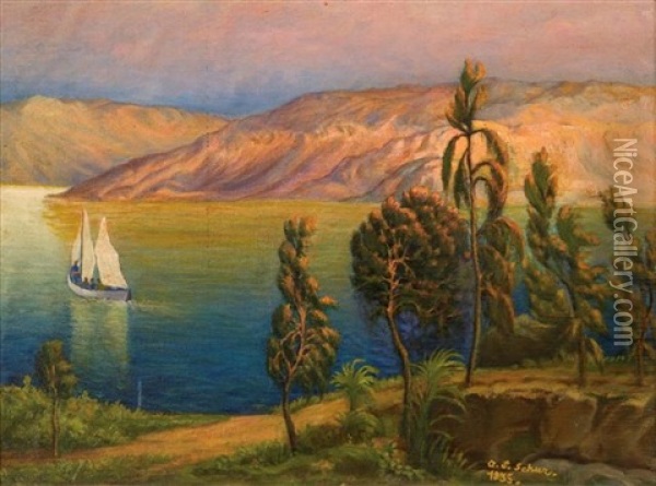 Sea Of Galilee At Dusk Oil Painting - Aharon Shaul Shur