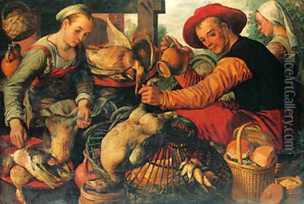 Peasants at a Poultry Stall Oil Painting - Joachim Beuckelaer