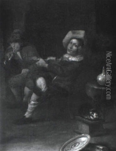 Violinist And Boor Smoking Pipe In Tavern Oil Painting - Jan Miense Molenaer