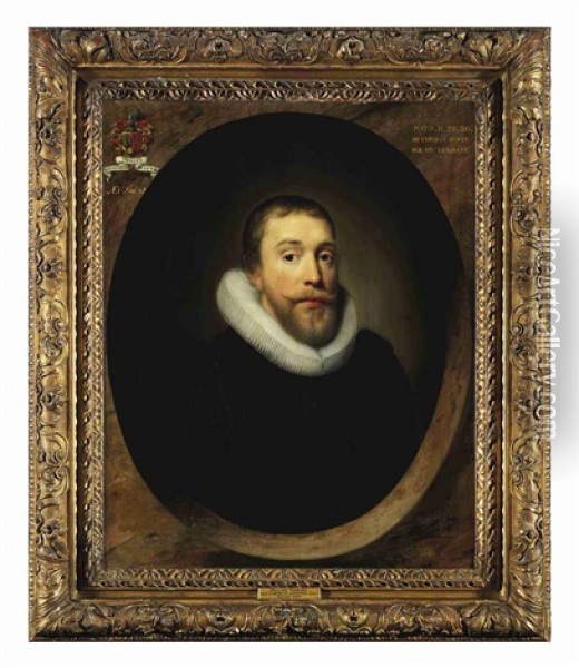 Portrait Of Willem Thielen, Reverend Minister Of The Reformed Dutch Church Of London, Austin Friars, In Black With A Ruff Oil Painting - Cornelis Jonson Van Ceulen