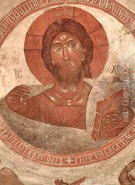 Christ Pantocrator, on the cupola of the Church, 1378 Oil Painting - the Greek Theophanes