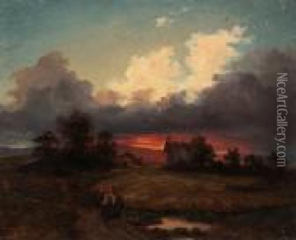 Landschaft In Der Abenddammerung Oil Painting - Ignaz Raffalt