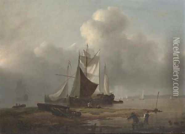 Dutch barges drying their sails at the end of the day Oil Painting - Dutch School