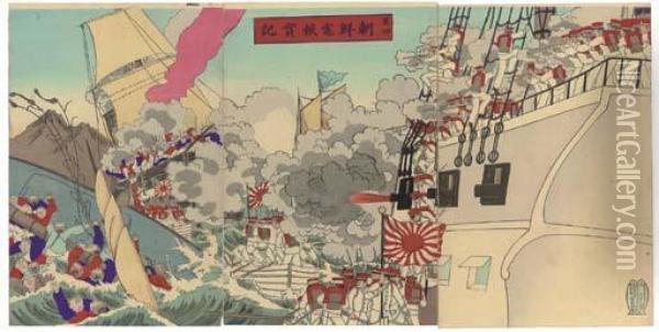 Telegraph Dispatch From Korea Oil Painting - Utagawa Kokunimasa