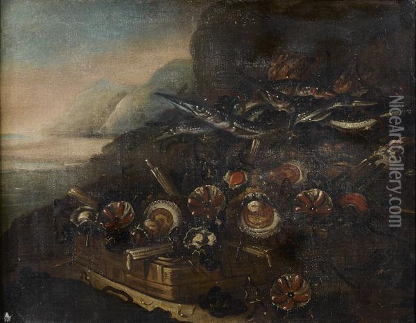Nature Morte De Crustaces Et De Poissons Devant Un Rivage Oil Painting - Nicola Maria Recco