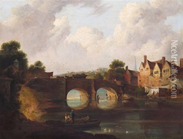 Bishop's Bridge Over The Wensum At Norwich Oil Painting - John Berney Crome