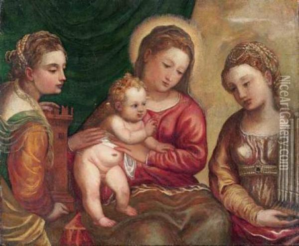 Madonna Con Il Bambino Tra Le Sante 
Barbara E Cecilia Oil Painting - Paolo Veronese (Caliari)