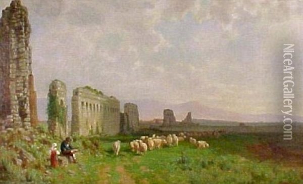 Pastoral Scene With Ruins Oil Painting - George E. Candee