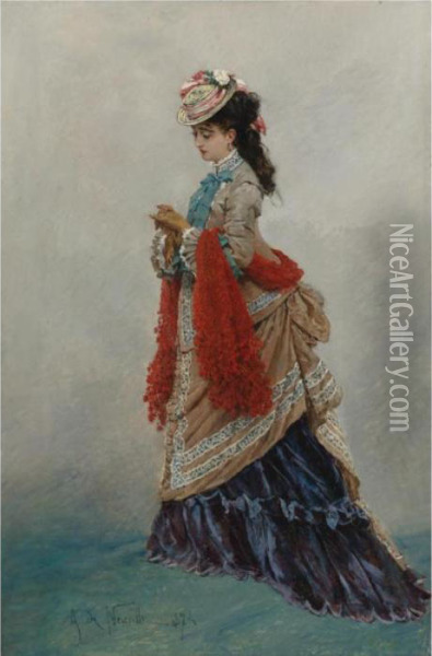 An Elegant Woman Oil Painting - Alphonse Marie de Neuville