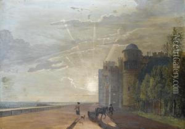 The North Terrace, Windsor Castle, Looking West Oil Painting - Paul Sandby