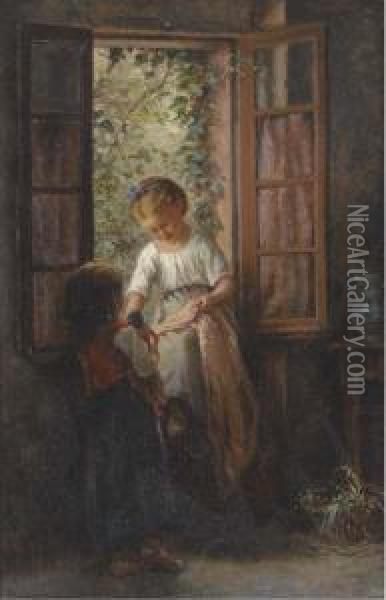 Playmates At The Kitchen Window Oil Painting - Philippe Francois Sauvage