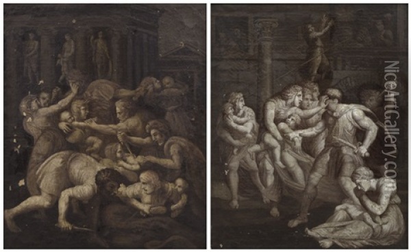 Due Scene Della Strage Degli Innocenti Oil Painting - Luigi Ademollo