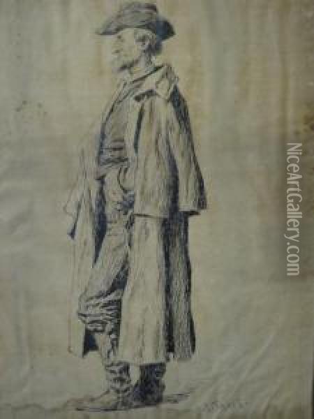 Study Of A Standing Man. Oil Painting - Arthur Burdett (Sr.) Frost