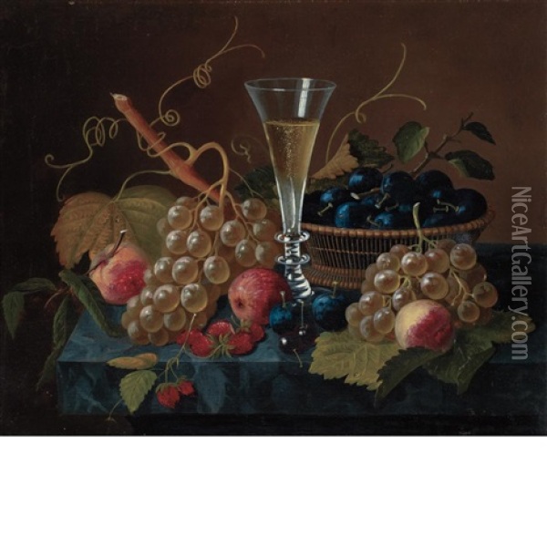 Still Life With Pilsner And Fruit Oil Painting - Severin Roesen