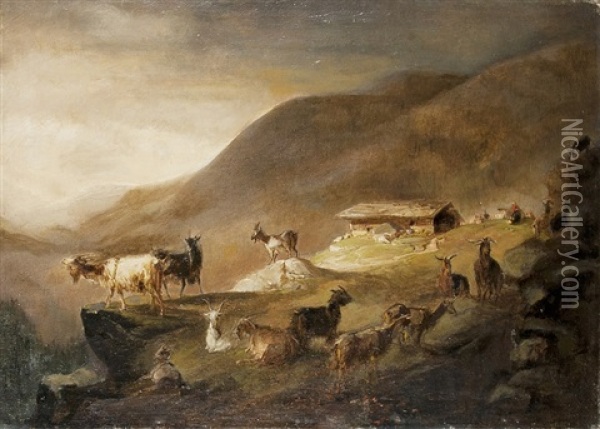 Ziegenherde In Den Alpen Oil Painting - Caspar Johann Nepomuk Scheuren