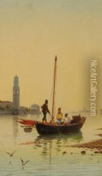 Boat Onthe Lagoon Oil Painting - Natale Gavagnin