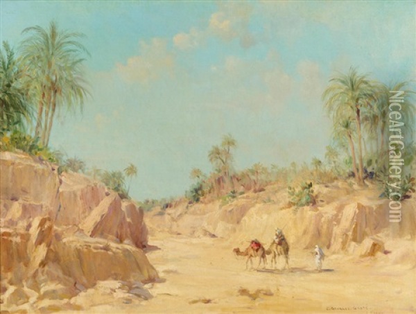 At The Oasis Oil Painting - Georges Gaste