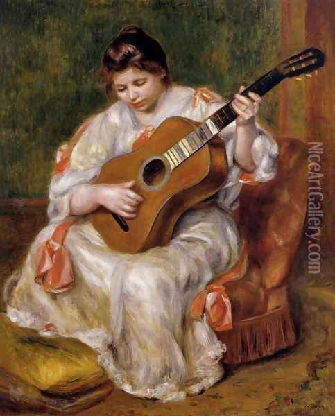 Woman Playing The Guitar Oil Painting - Pierre Auguste Renoir