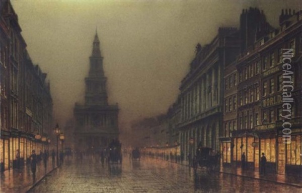 Evening On The Strand Looking Towards St. Mary's, London Oil Painting - John Atkinson Grimshaw
