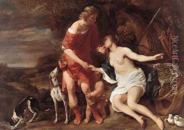 Venus and Adonis c. 1658 Oil Painting - Ferdinand Bol