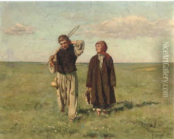 Returning From The Fields Oil Painting - Nikolai Dmitrievich Kuznetsov