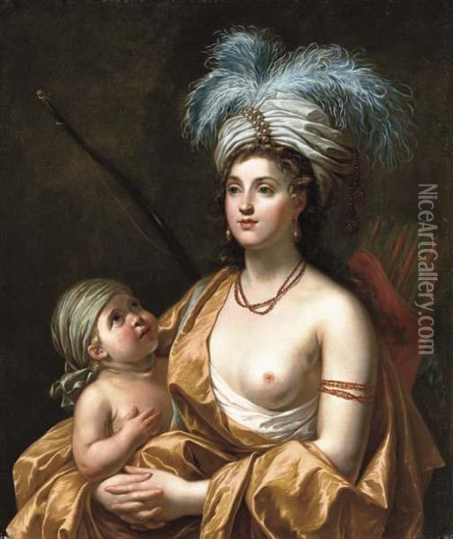 Portrait Of A Lady And Her Child, As An Allegory Of The Americas Oil Painting - Jacques Louis David
