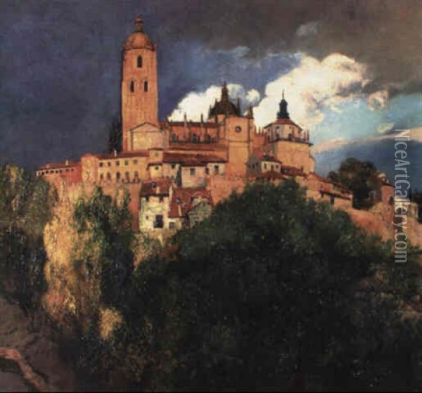 La Catedral De Segovia Oil Painting - Carlos Lezcano Fernandez