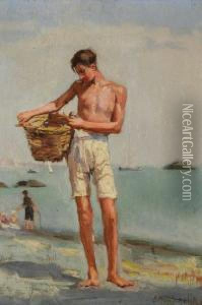 Il Pescatore Oil Painting - Evasio Montanella