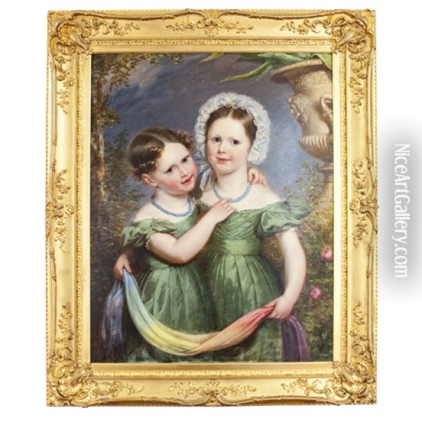 Portrait Of Two Sisters Oil Painting - James William Giles