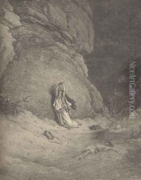 Hagar In The Wilderness Oil Painting - Gustave Dore