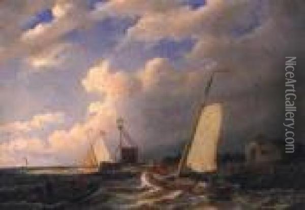 Sailing Boats In Choppy Waters Oil Painting - William Raymond Dommersen