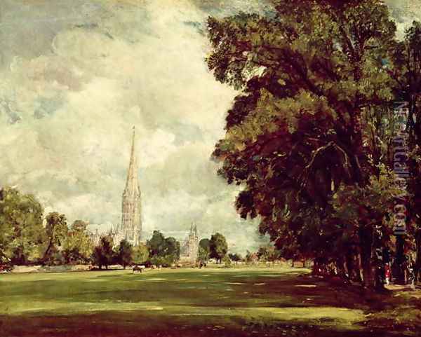 Salisbury Cathedral from Lower Marsh Close, 1820 Oil Painting - John Constable
