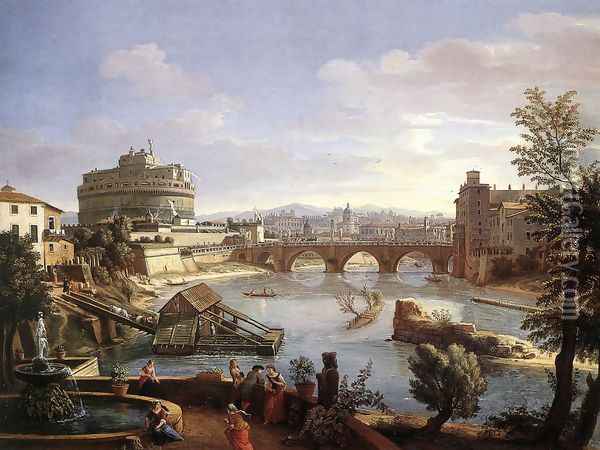 The Castel Sant'Angelo from the South 1690s Oil Painting - Caspar Andriaans Van Wittel