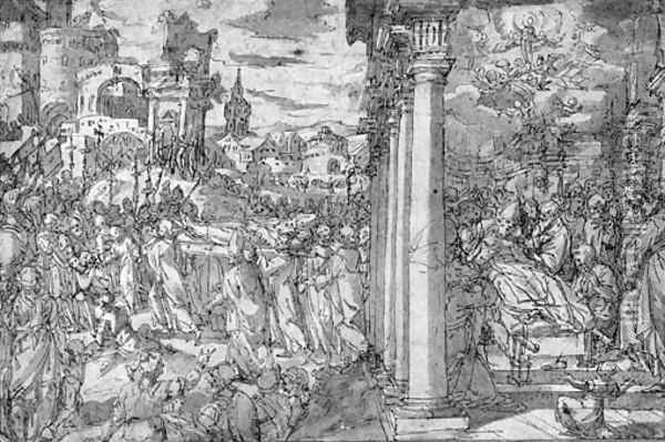The death and burial of Saint Dionysus Oil Painting - Giovanni Battista della Rovere