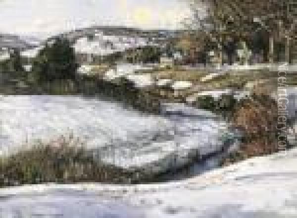 River Scene, Winter Oil Painting - George Gardner Symons