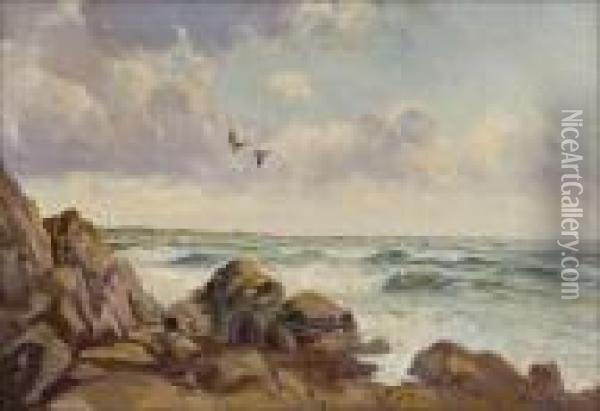 Meren Tyrskyja. Oil Painting - Woldemar Toppelius
