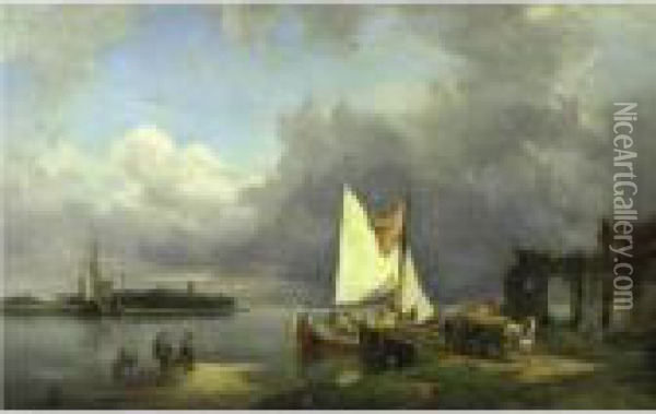 On The Scheldt, Holland Oil Painting - Pieter Cornelis Dommershuijzen