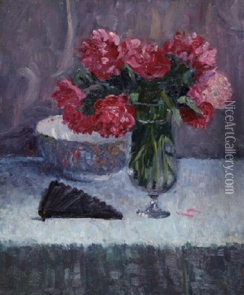 Roses In A Glass Vase Oil Painting - Sarah Henrietta Purser