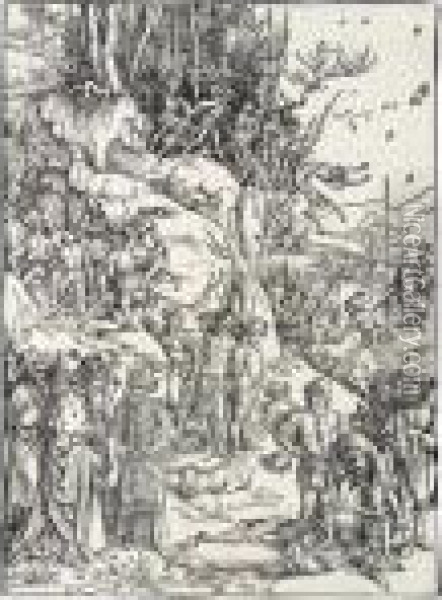Martyrdom Of The Ten Thousand (b.117; M., Holl.218) Oil Painting - Albrecht Durer