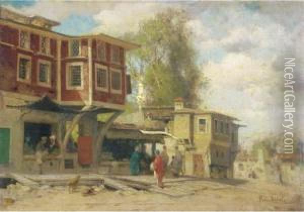 Village A Bebec: A View Of A Turkish Village Oil Painting - Fabius Germain Brest