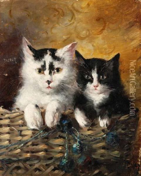 Zwei Katzen In Einem Korb Sitzend Oil Painting - Leopold Golay