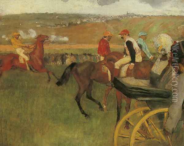 At the Races, Gentlemen Jockeys Oil Painting - Edgar Degas